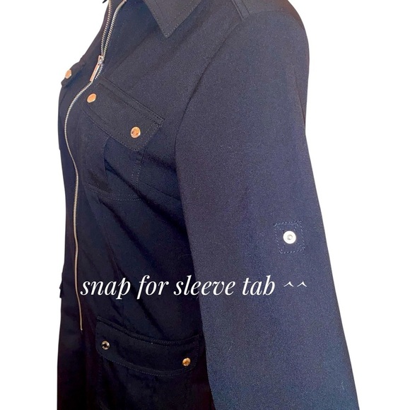 MICHAEL KORS Utility Midi Dress Front Zipper 3/4 Sleeves Black Size MEDIUM - Picture 5 of 8